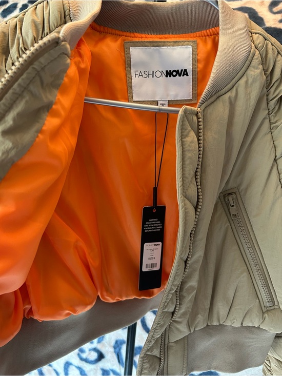 Fashion Nova Jackets & Blazers - Fashion Nova Khaki Bomber Jacket with Orange Lining